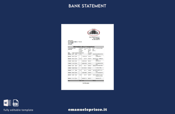 modello Excel di estratto conto bancario della Banca d'Albania in stile verifica